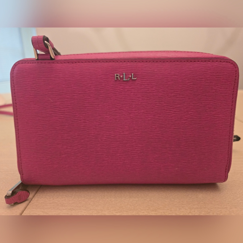 Lauren Ralph Lauren Magenta Pink Leather Crossbody Wallet Bag NWOT